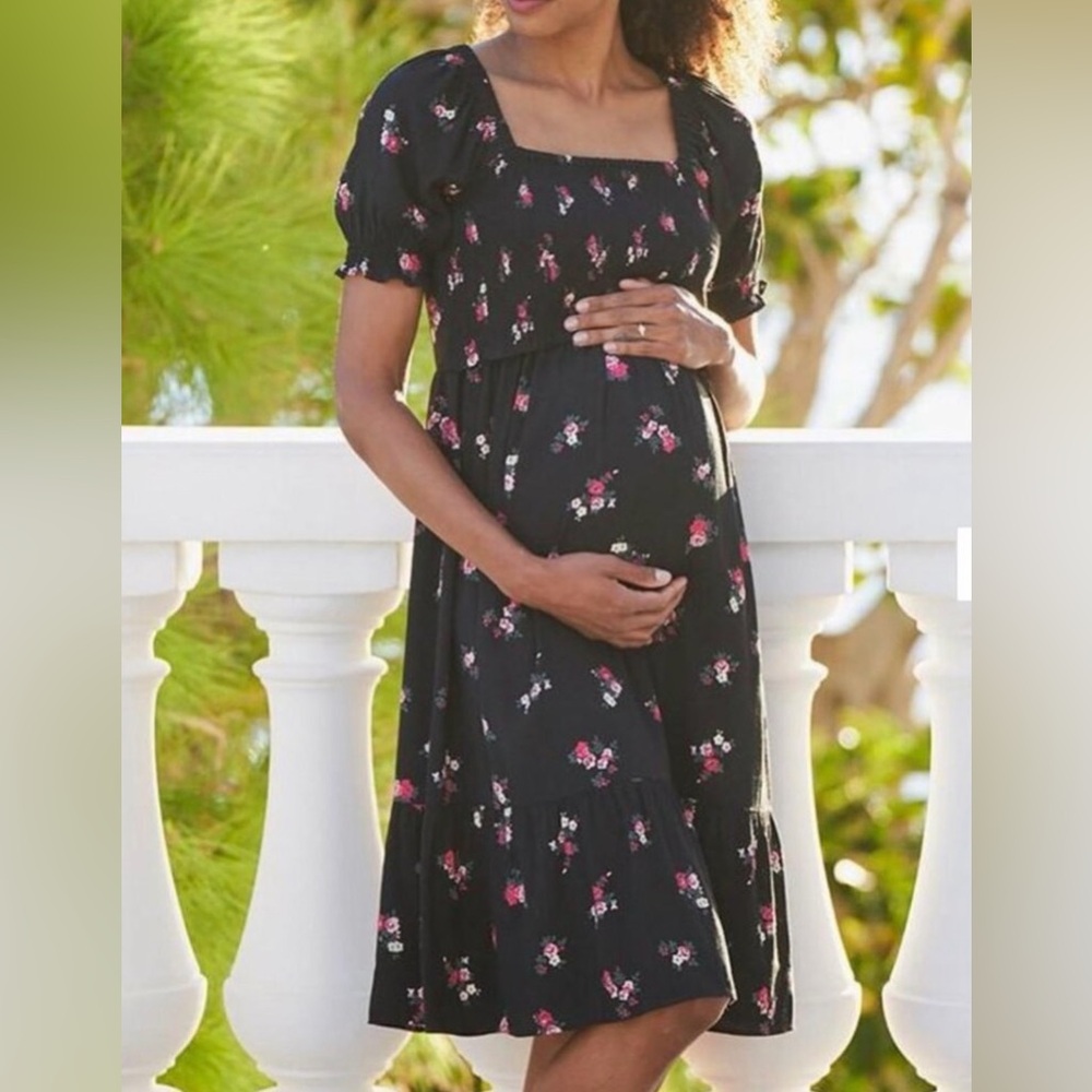 Seraphine Chic Black Floral Maternity & Nursing Dress size 4